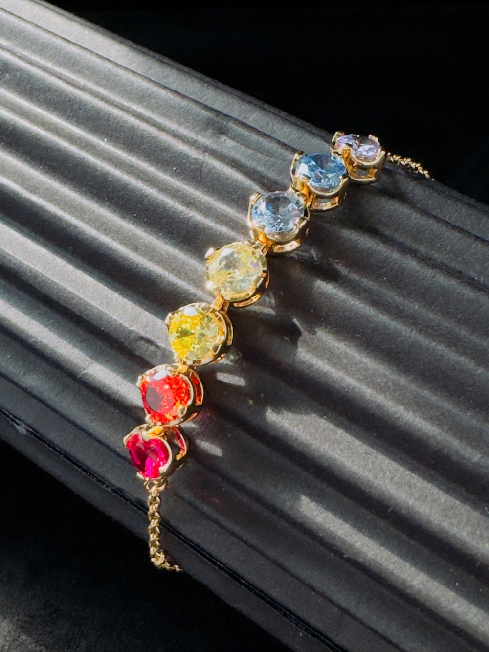 Gold-Plated Multi-Gem Rainbow Bracelet - Elegant Women’s Jewelry